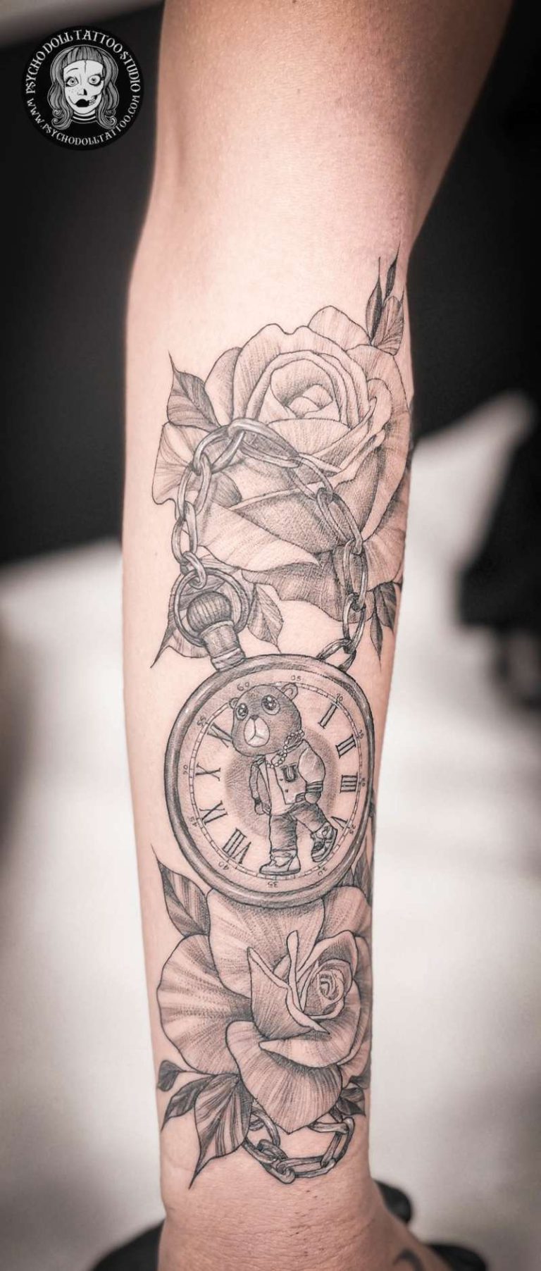 clock with flowers tattoo