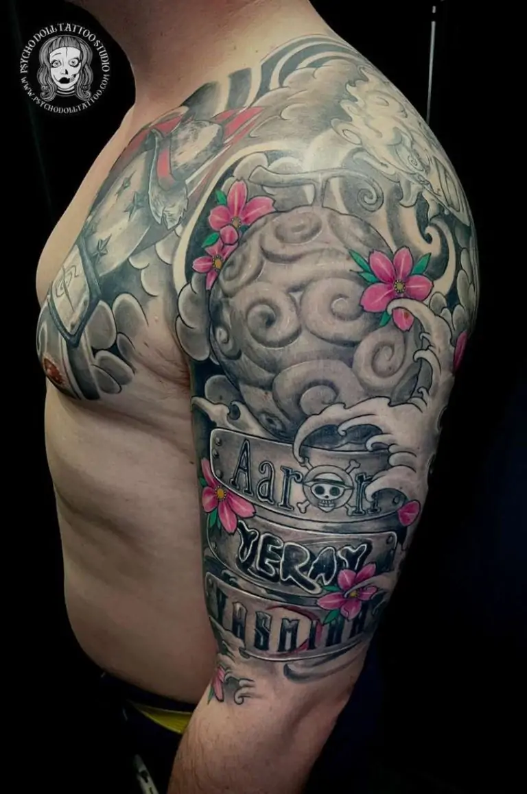 Tetovaža One Piece, Naruto i Dragon Ball u jednom dizajnu